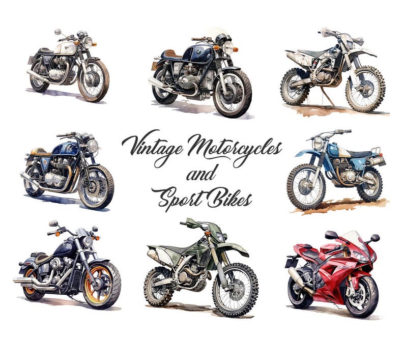 Puede incluir: Una colecci&oacute;n de motocicletas vintage y motos deportivas. Las motocicletas son de varios colores, incluyendo negro, azul, verde y rojo. Las motos est&aacute;n todas en buen estado y tienen un aspecto cl&aacute;sico.