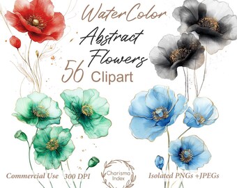 Watercolor 56 Abstract Flower Clipart Bundle - Floral Bouquet PNG, Wildflower PNG, Digital Blooms for Sublimation & Print Design