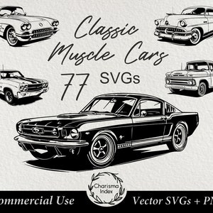 Vector Muscle Cars 77 SVGs, Classic Vehicles Clipart Bundle, Retro Car Sublimation Designs, Vintage Car Digital Download, Commercial use