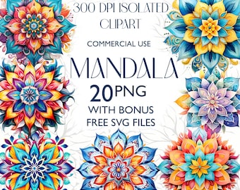 Watercolor Mandala PNG, Mandala Clipart Bundle, Colorful Mandalas, Mandala Sublimation designs, DIGITAL DOWNLOAD Mandala Crafting files