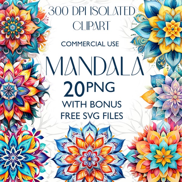Watercolor Mandala PNG, Mandala Clipart Bundle, Colorful Mandalas, Mandala Sublimation designs, DIGITAL DOWNLOAD Mandala Crafting files