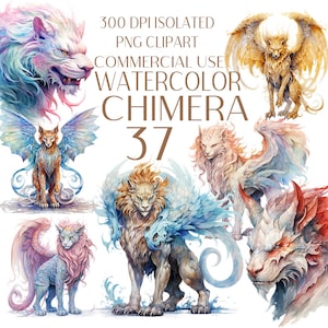 Chimera watercolor PNG set, Mythical Chimera of 37 Clipart Bundle, Chimera sublimation designs, chimera collection art , Commercial Use