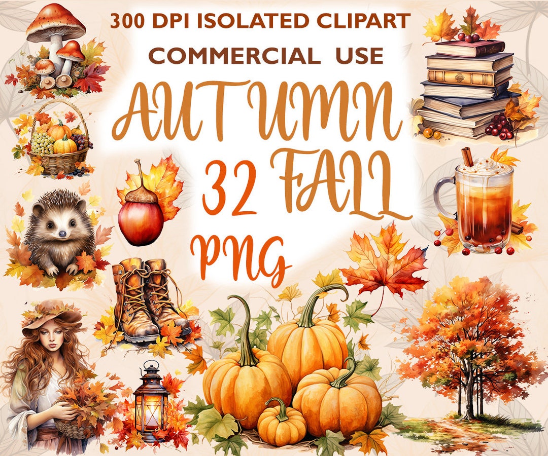 Watercolor Autumn Fall PNG Clipart Bundle - Vibrant Autumn Vibes, Fall ...