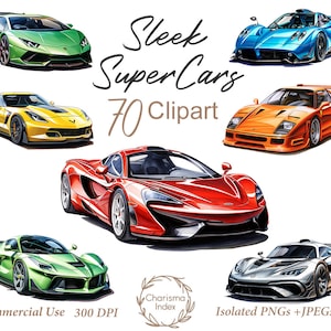 Aquarelle élégante Supercars 70 PNG, Bundle de cliparts voitures de sport, modèles de Sublimation de véhicules de luxe, téléchargement numérique de voiture rapide, usage Commercial