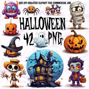 Halloween Clipart PNG Bundle, Cute Halloween Clipart Set, Trendy halloween png, Digital Download Halloween PNG trick or treat commercial use