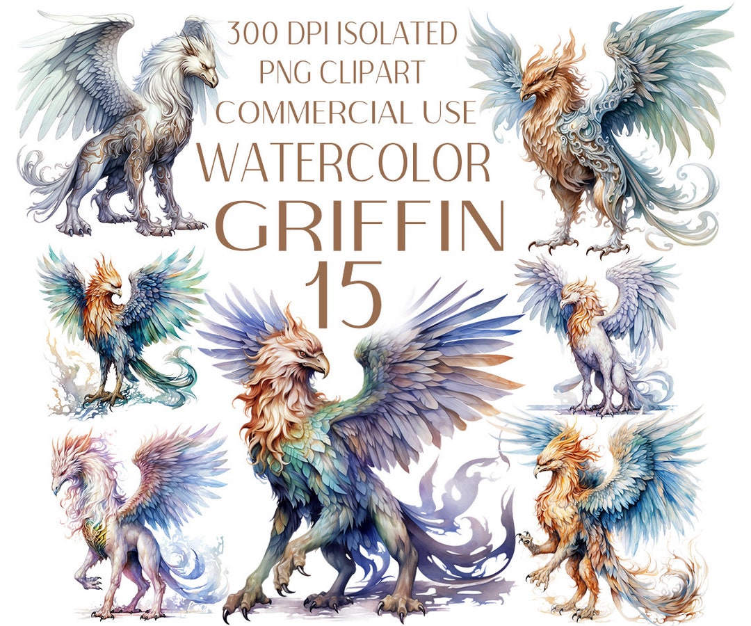 Griffin Watercolor PNG Set, Mythical Griffin of 15 Clipart Bundle ...
