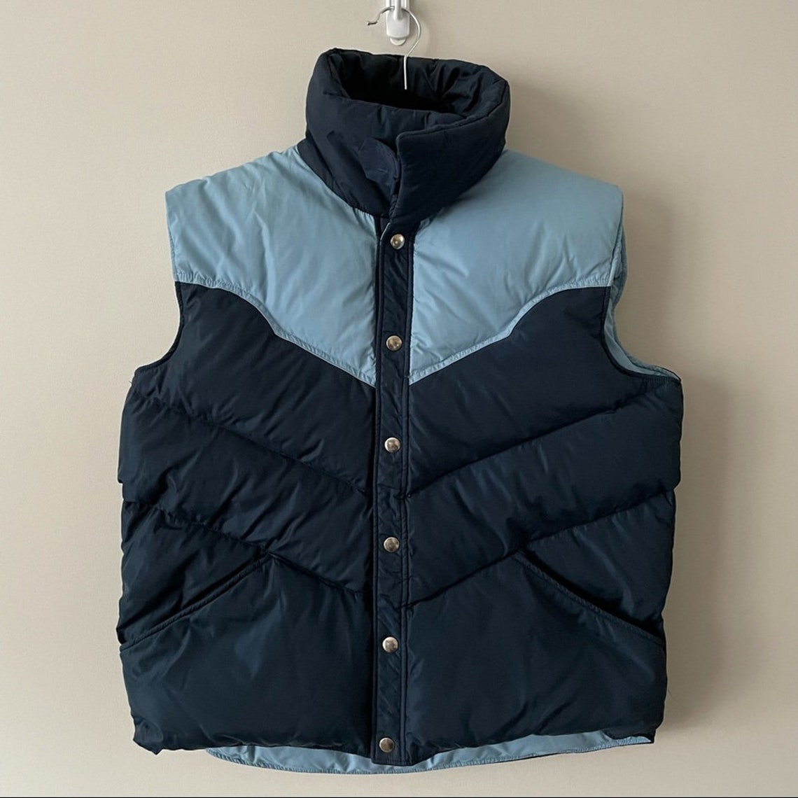 Vintage Blue Puffer Vest Down Filled Large Etsy