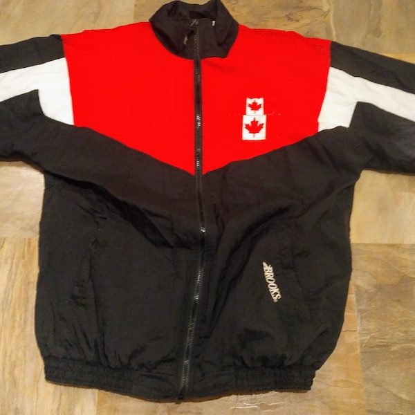 Seltene, Herren S, 90er Jahre Brooks Track Jacke mit Kanada Patches