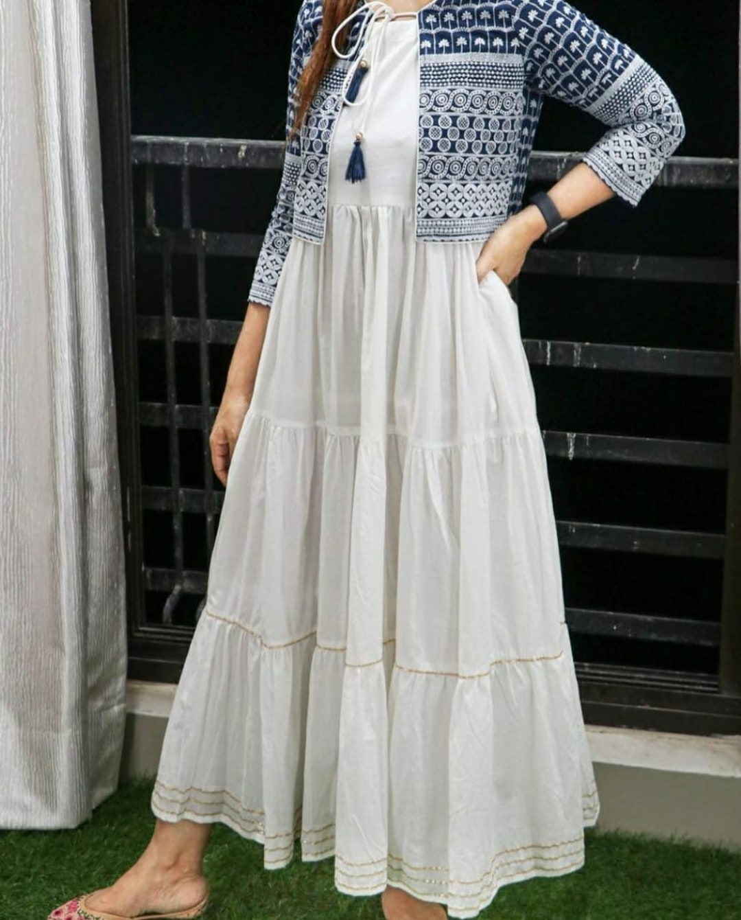 White Color Black Dot Designer Anarkali Gown Type Kurti – ekmazon.com