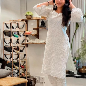 Buy Pink & White Rose Bel Lucknowi Chikankari Casual Georgette Kurti Online  at Kiko Clothing