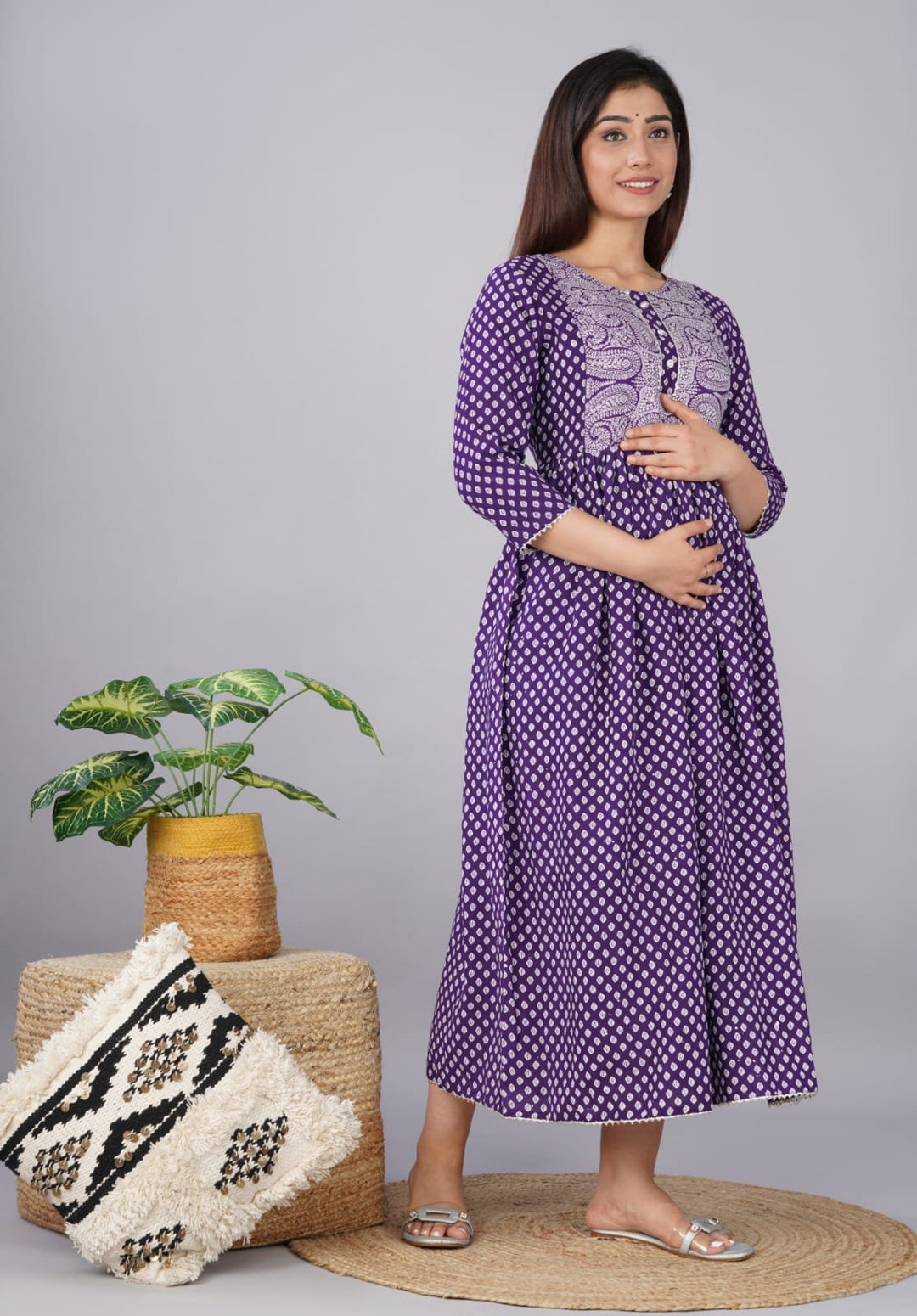 MATERNITY NURSING GOWN Dress, Polka Dot Nursing Outfit, Breastfeeding