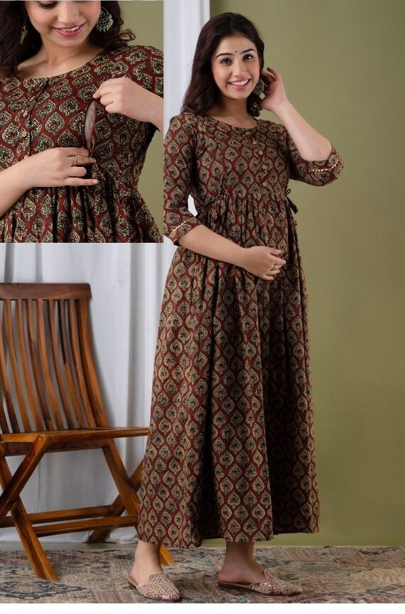 Dark green feeding nursing kurti 