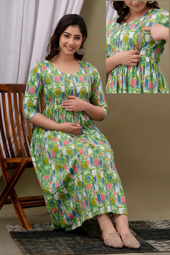 Strip Green Breastfeeding Gown | Buy Online | Cozy Cotton | Titapu