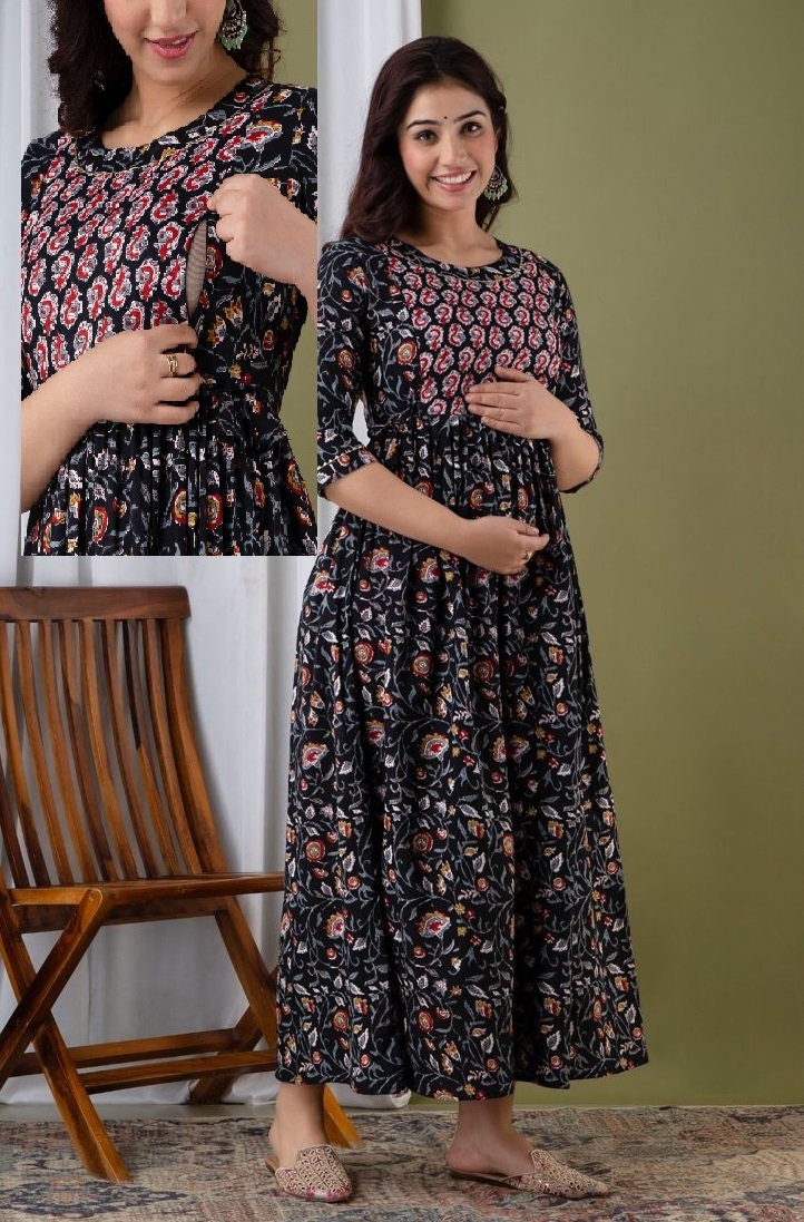 Buy Srivaas Cotton Nursing Dress, Pregnancy Wear for Women, Zip for Baby  Feeding Maternity Wear Kurti, Church Nursing for Breastfeeding Online in  India - Etsy