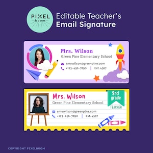E-mailhandtekening voor docent, bewerkbare handtekening, Gmail- en Outlook-handtekening, leuke en levendige e-mailhandtekening, canva-sjabloon