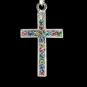 Colorful Rhinestone Cross Necklace