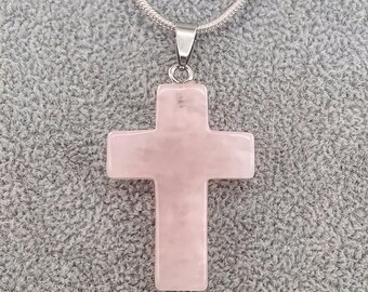 Rose Quartz Cross Gemstone Necklace 