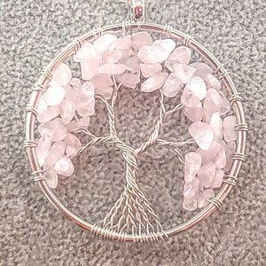 Rose Quartz Tree of Life Gemstone Necklace Free Shipping! wide trunk