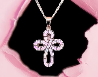 Rose Gold Plated Opal Cross .925 Sterling Silver Pendant