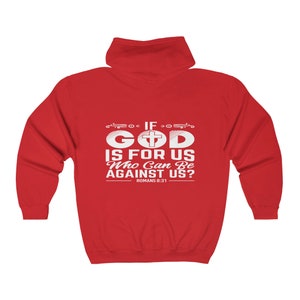 If God Is For Us Full Zip Hoodie, Christian Faith Sweatshirt, Unisex Religious Zipper Jacket, Inspirational Hoodie, Sizes S-2XL Red