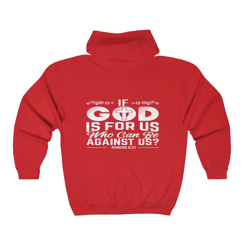 If God Is For Us Full Zip Hoodie, Christian Faith Sweatshirt, Unisex Religious Zipper Jacket, Inspirational Hoodie, Sizes S-2XL Red