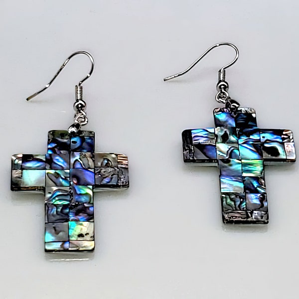 Abalone Cross Earrings