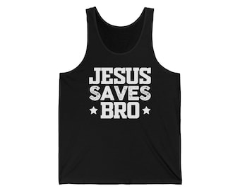 Bella & Canvas Jersey Tank "Jesus Saves Bro" white graphic