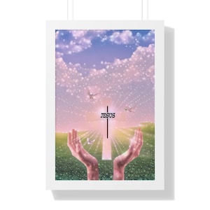 Póster vertical enmarcado "Manos abiertas de luz" 16"x24"