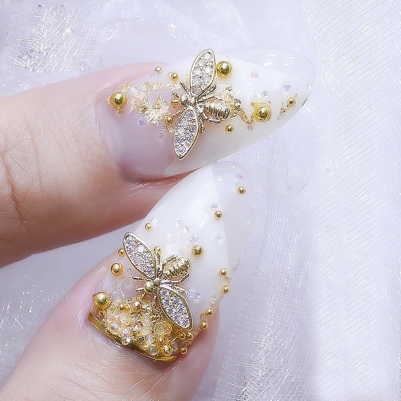 10pcs/lot Japan 3d Gold Bee Nail Art Decorations Diy Glitter image 0
