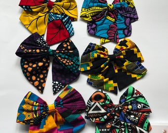 Grand tissu imprimé africain Ntoma Ankara Kitenge accessoires de pince à cheveux noeud marin fait main || Idée cadeau