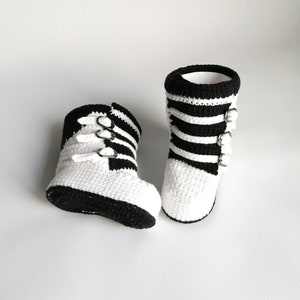 Baby motocross boots. Crochet baby white cotton boots. High boots biker. Size 10cm. Racing baby shoes. Baby boots for bike image 1