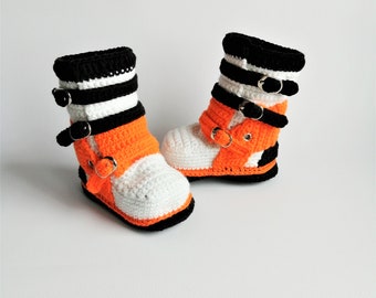 New model motocross boots for baby. Baby biker boots in cotton yarn. Size 10 cm. Baby dirt bike boots.