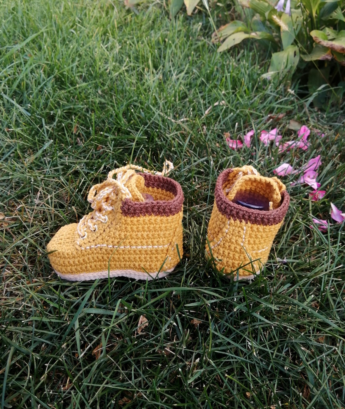 Baby Work Boots. Crochetted Baby Cotton Booties. Yellow Shoes Etsy