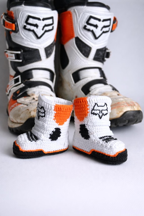 Baby Motocross Boots. Crochet Baby White Cotton Boots. High Boots
