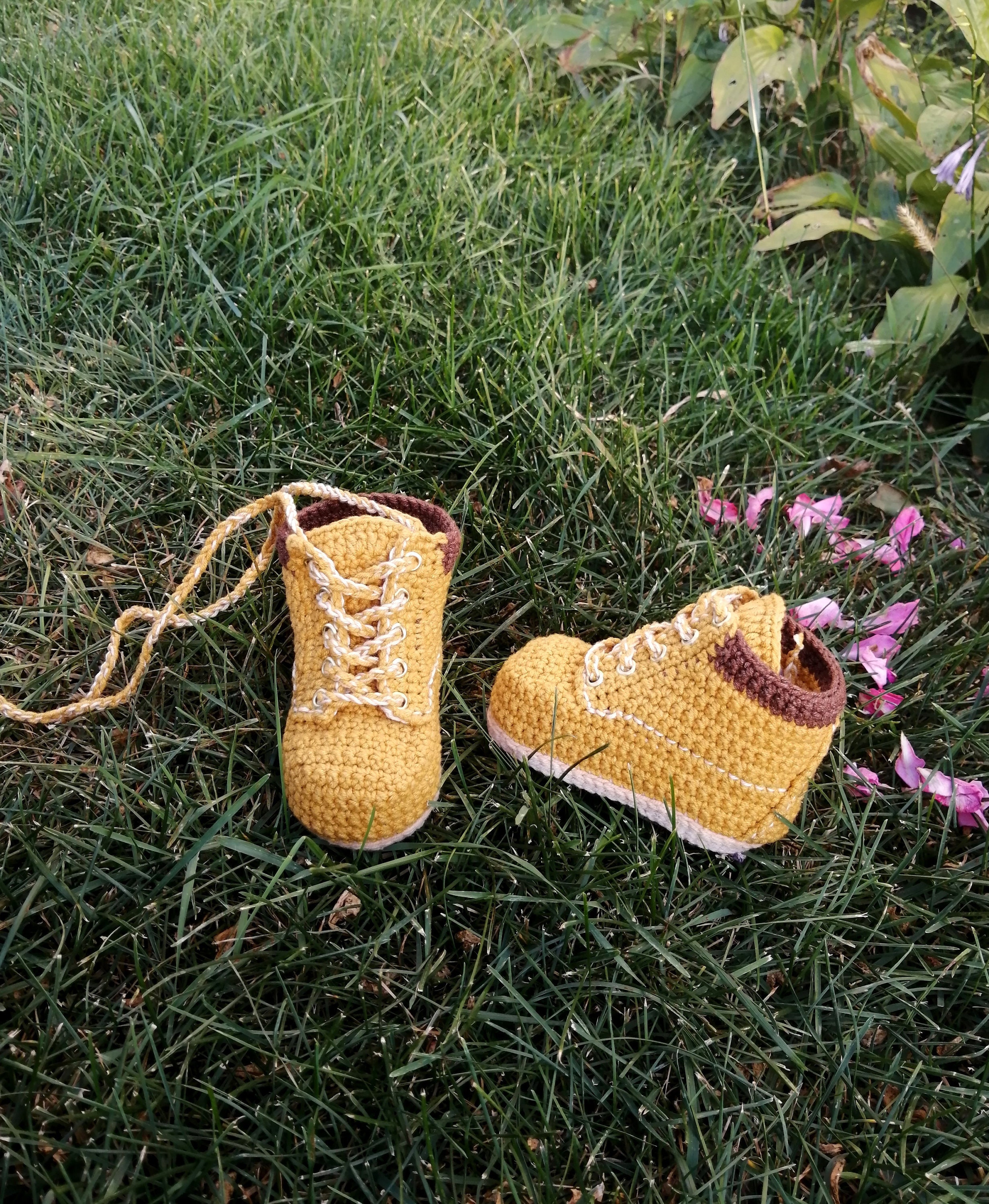 Baby Work Boots. Crochetted Baby Cotton Booties. Yellow Shoes Etsy