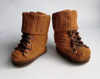 Crochet military vintage biker boots.  Cotton children's shoes. Newborns vintage army boots.
