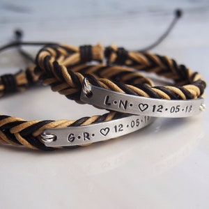 Matching Couple Bracelets, Couples Gifts, Couple anniversary bracelets, his and her stamped metal set, Couple bracelet, matching couple gift
