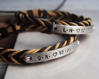 Custom Couples Name Bracelets, Couples Bracelets set, Couple date bracelet, Matching couple bracelet, stamped metal Personalized bracelet