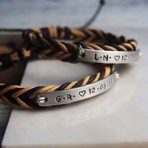 Custom Couples Name Bracelets, Couples Bracelets set, Couple date bracelet, Matching couple bracelet, stamped metal Personalized bracelet
