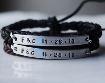 engraved couple bracelets leather
