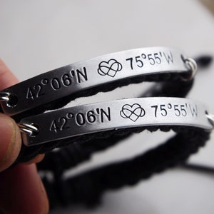 Pulseras de pareja de amor infinito/ larga distancia, pulsera de coordenadas, pulsera de aniversario, pulsera de pareja personalizada, pulseras personalizadas