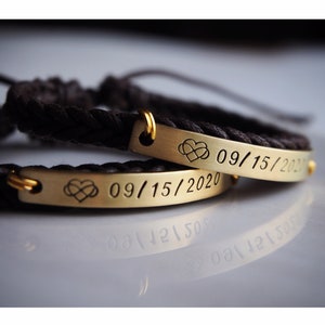 Regalo fecha aniversario pareja, Regalos pareja, Pulseras pareja, regalos aniversario cuero, Cuero trenzado, pulseras pareja personalizadas