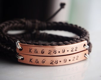 Couple bracelets, Couples gifts, braided leather anniversary date bracelet, Handmade jewelry, His hers Gifts, personalized couple bracelets