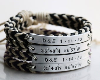 Braided cord couple bracelet, Couples Bracelet, Initial Couple Bracelets, anniversary couple bracelet, Personalized couple bracelet, couple