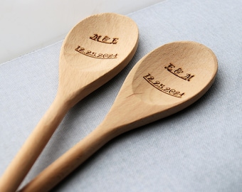 Custom Engraved Spoons, Couples Gifts, Engraved Couple Initials, custom date, wedding, Gift for Couples, Personalized Gift, Beech wood spoon