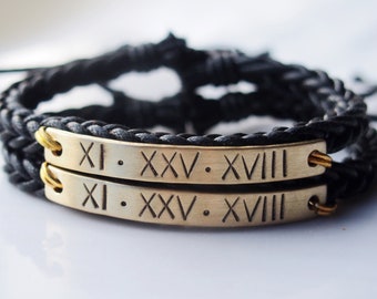 Couple bracelets roman numeral, Anniversary gifts for couple, adjustable braclets for couples, Personalized leather bracelets for couples