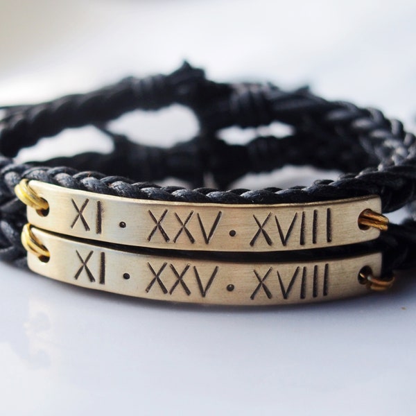 Bracelets pour couple chiffres romains, cadeaux d'anniversaire pour couple, bracelets réglables pour couples, bracelets en cuir personnalisés pour couples