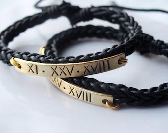Conjunto de pulseras de pareja personalizadas, regalo de novio, pulsera de cuero de aniversario, pulsera de cita de pareja, regalo de parejas, pulsera personalizada