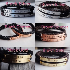 Couple Name bracelets, couples gifts, couple anniversary date bracelet, Braided leather, anniversary bracelet, personalized couple bracelets image 9