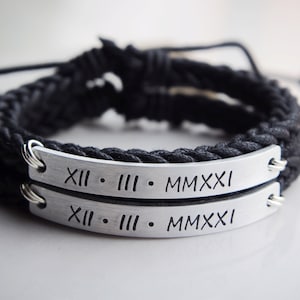 Couple Initial Bracelets, Couple anniversary Bracelets, Couples Gift, Date Bracelet, his hers Custom Couple bracelet, Personalized bracelets